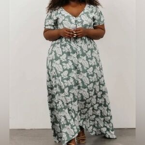 BALTIC BORN “Robyn” Monstera & Palm Print Maxi Dress Plus Size 1X NWT